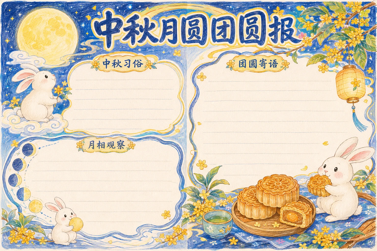中秋月圆团圆报 · AI 生成的版式预览