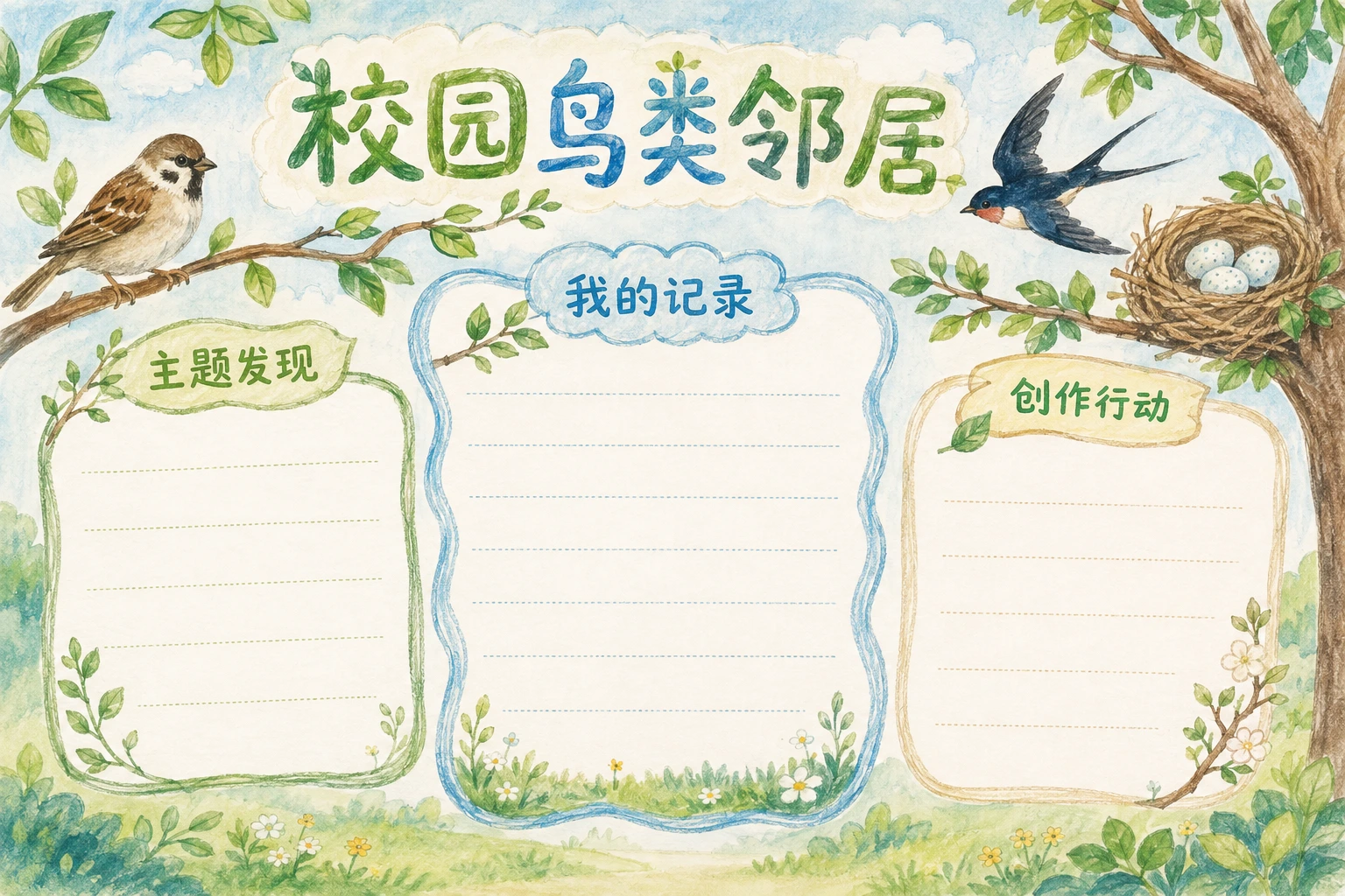 校园鸟类邻居 · AI 生成的版式预览