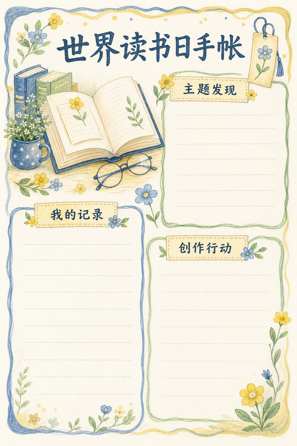 世界读书日手帐 · AI 生成的版式预览