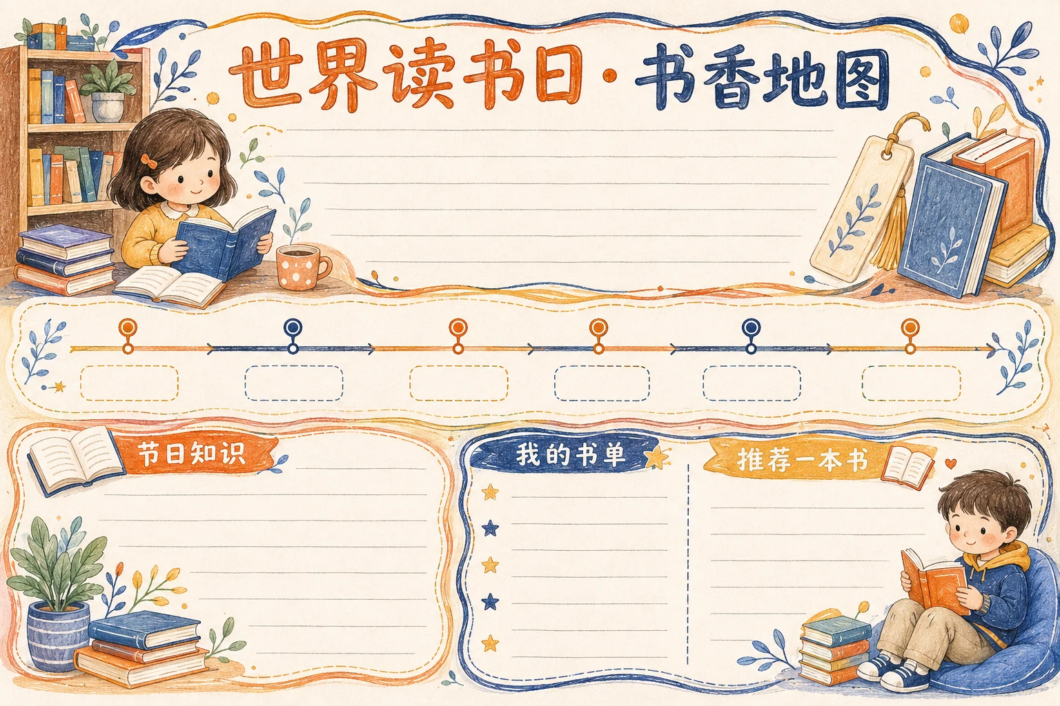 世界读书日 · 书香地图 · AI 生成的版式预览