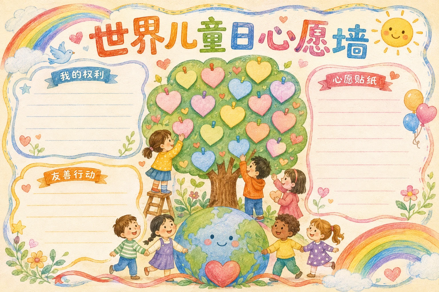 世界儿童日心愿墙 · AI 生成的版式预览
