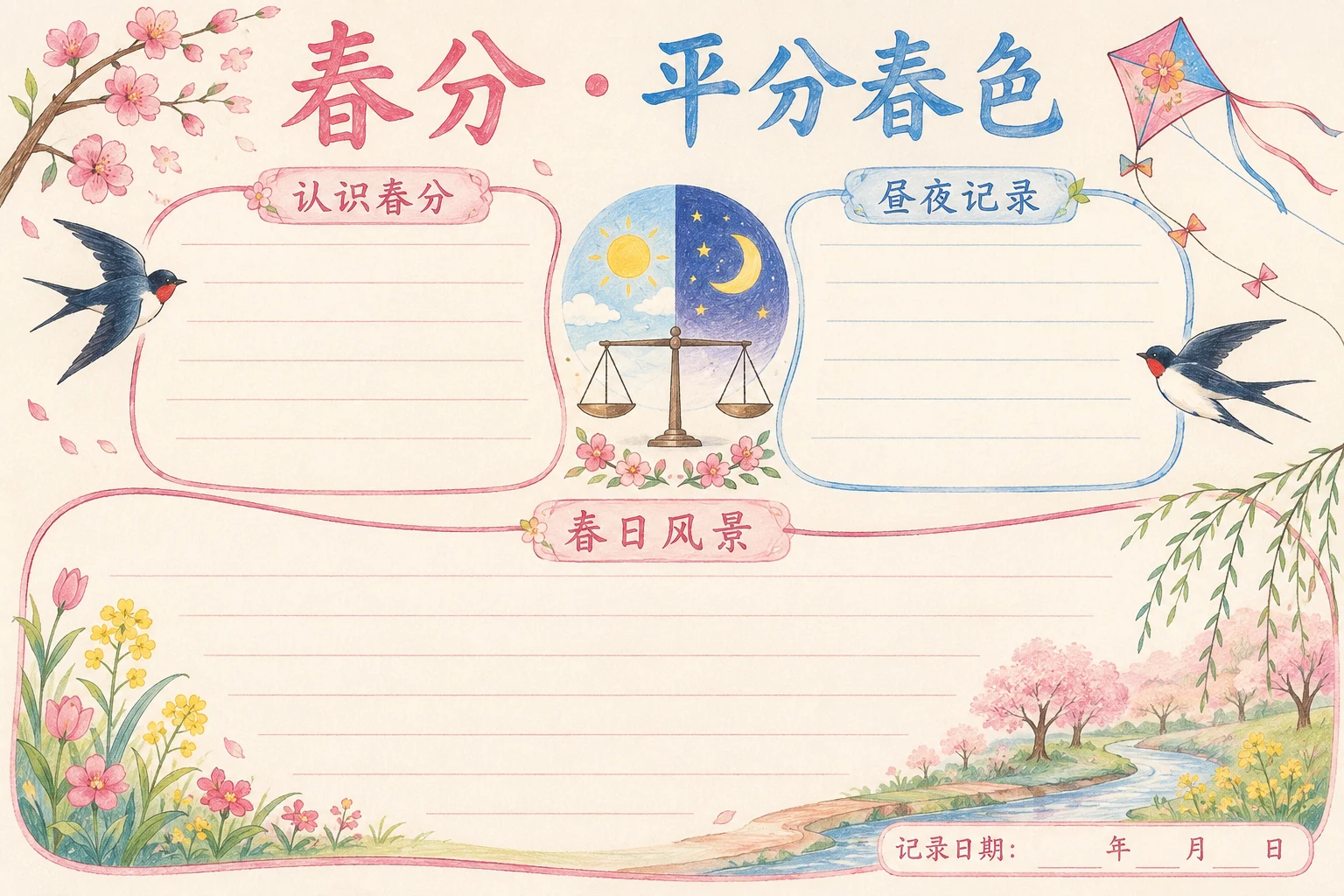 春分 · 平分春色 · AI 生成的版式预览