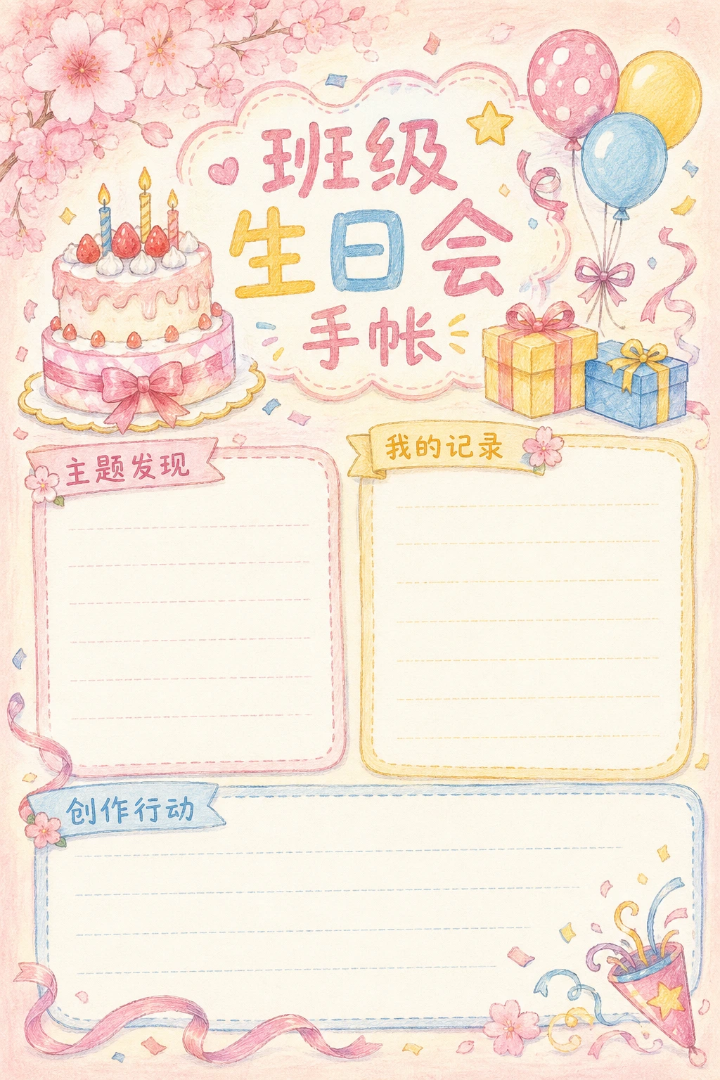 班级生日会手帐 · AI 生成的版式预览