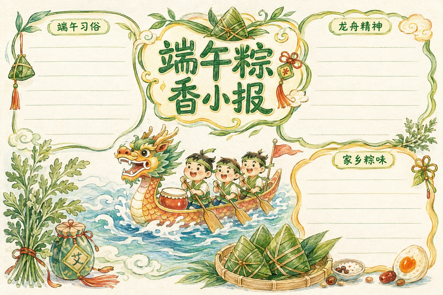 端午粽香小报 · AI 生成的版式预览