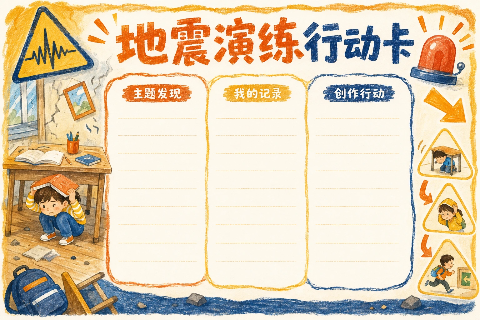 地震演练行动卡 · AI 生成的版式预览