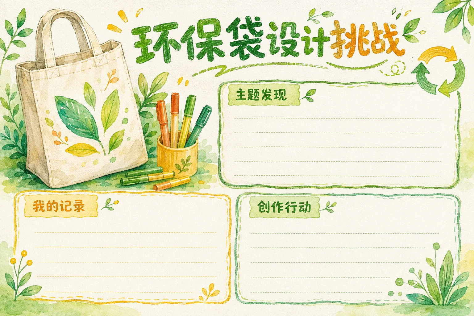 环保袋设计挑战 · AI 生成的版式预览
