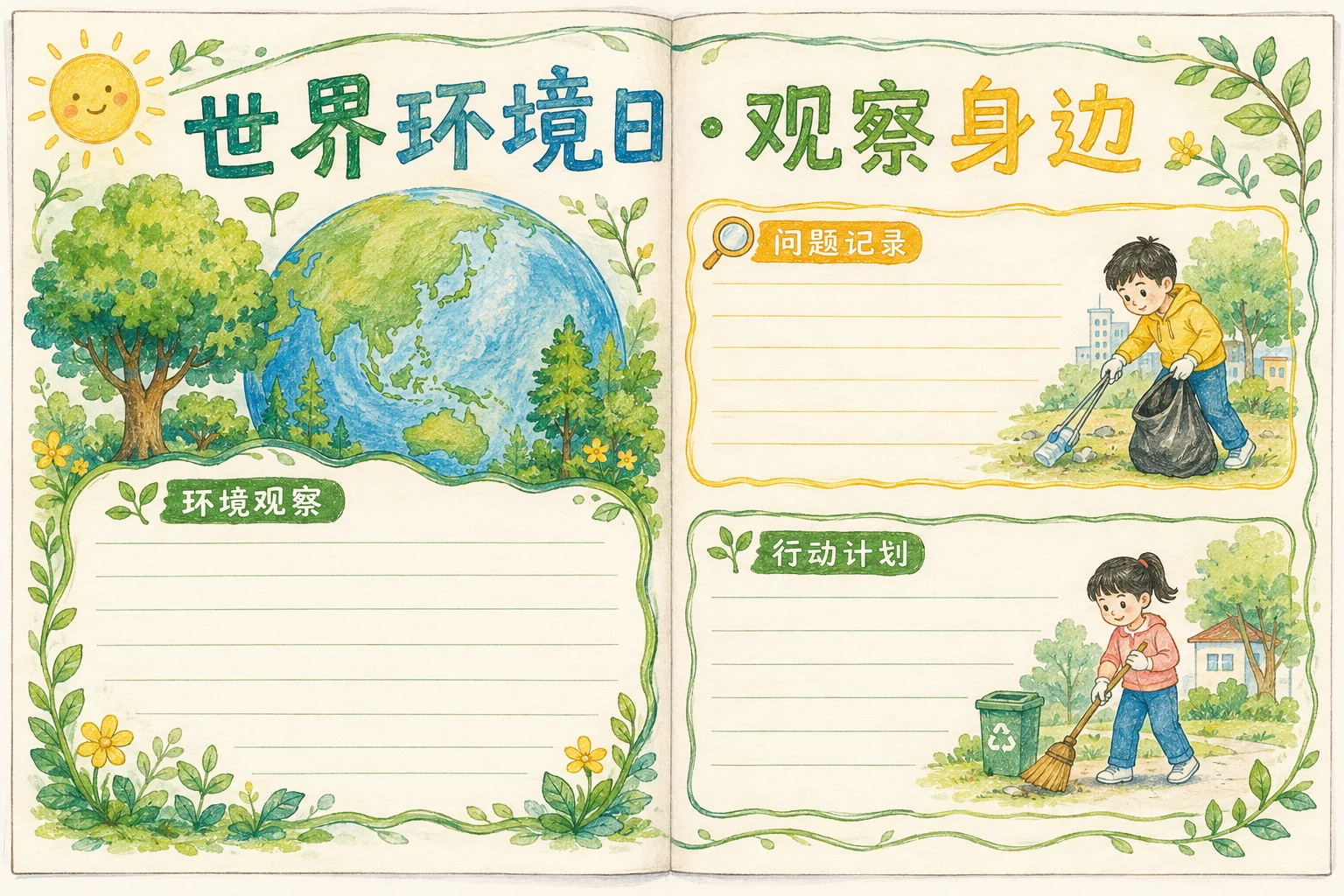 世界环境日 · 观察身边 · AI 生成的版式预览