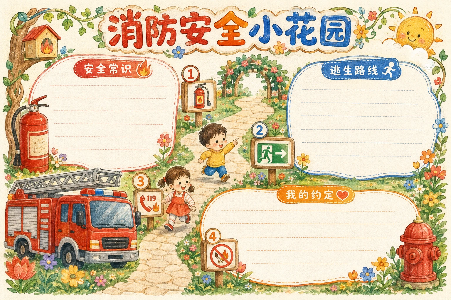 消防安全小花园 · AI 生成的版式预览