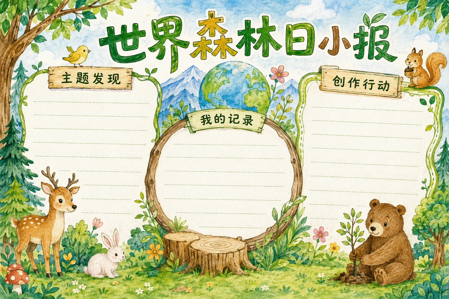 世界森林日小报 · AI 生成的版式预览
