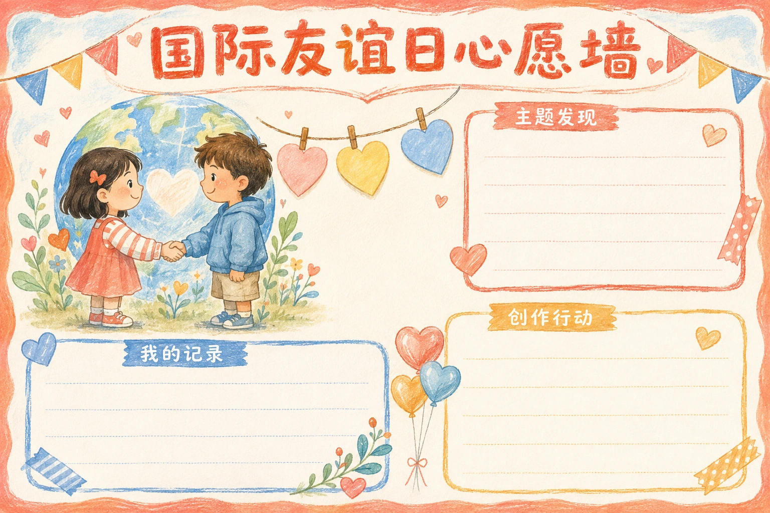 国际友谊日心愿墙 · AI 生成的版式预览