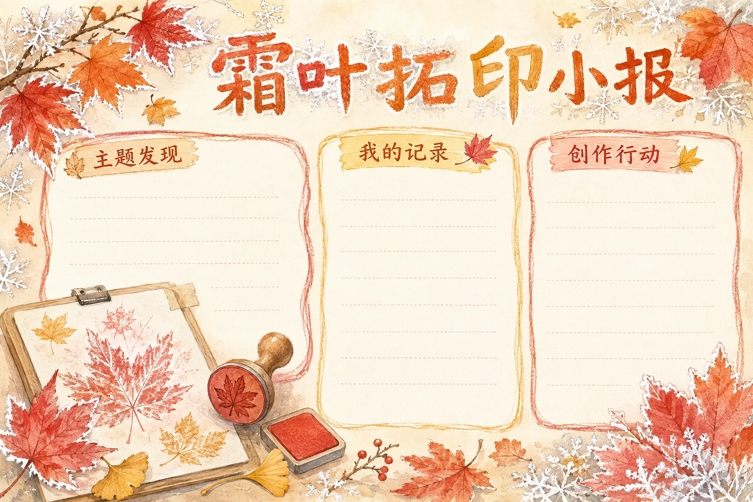 霜叶拓印小报 · AI 生成的版式预览