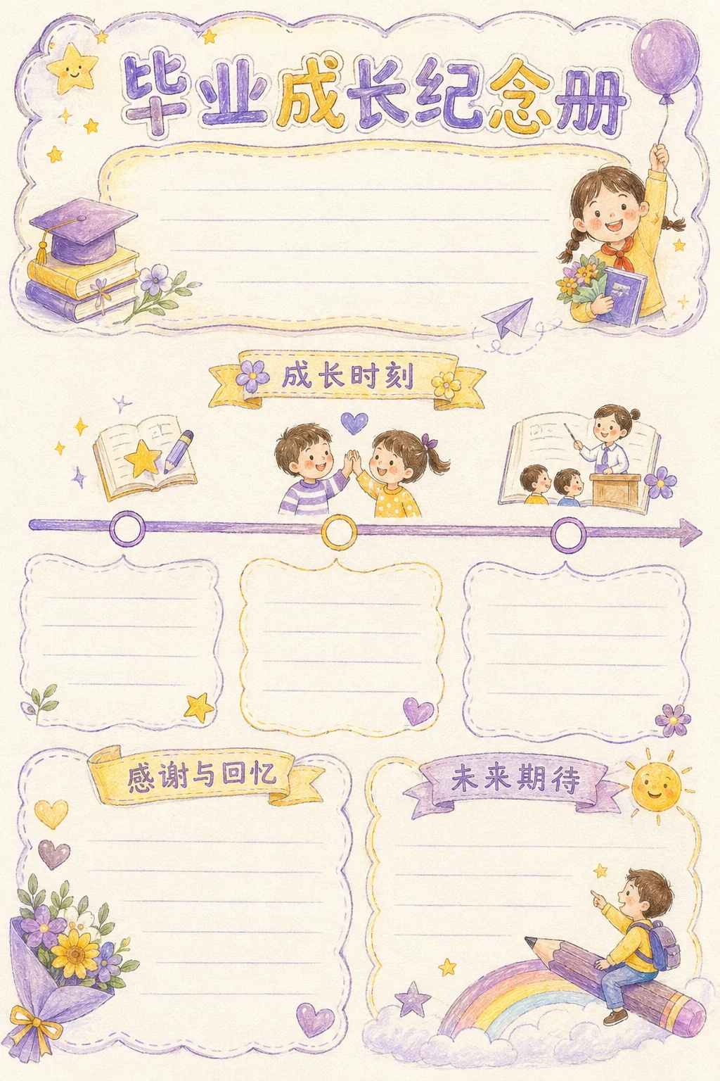 毕业成长纪念册 · AI 生成的版式预览