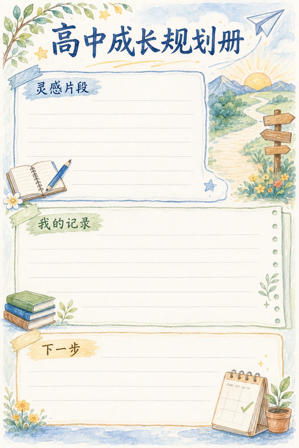 高中成长规划册 · AI 生成的版式预览