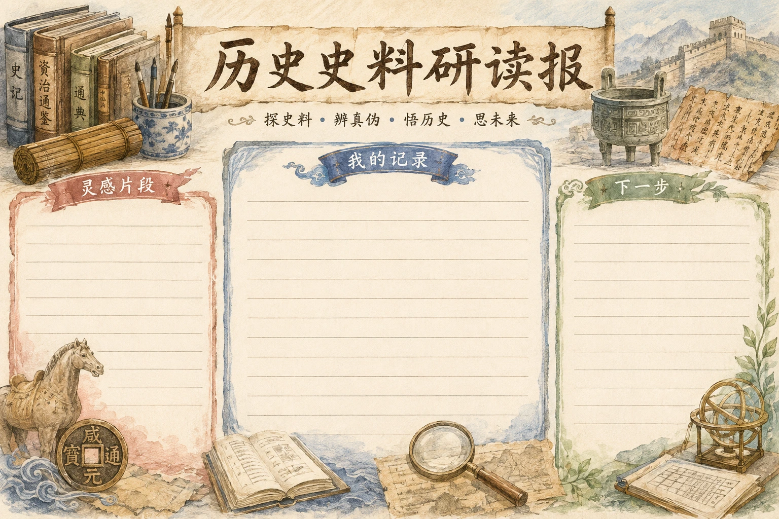 历史史料研读报 · AI 生成的版式预览