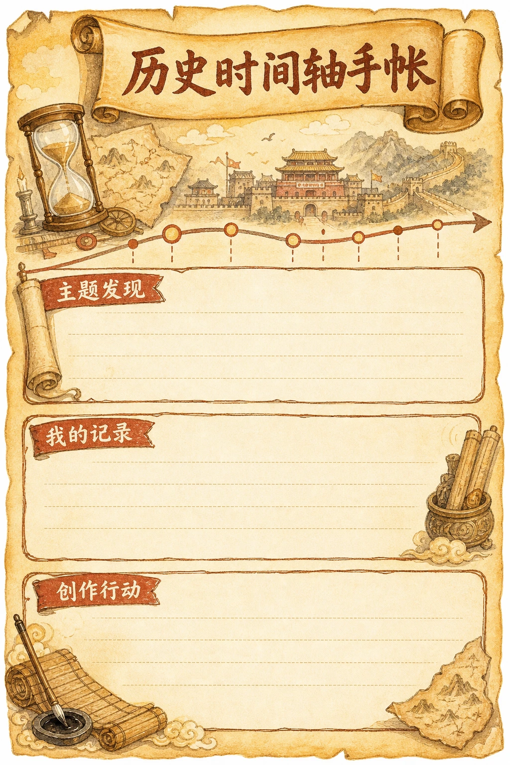 历史时间轴手帐 · AI 生成的版式预览