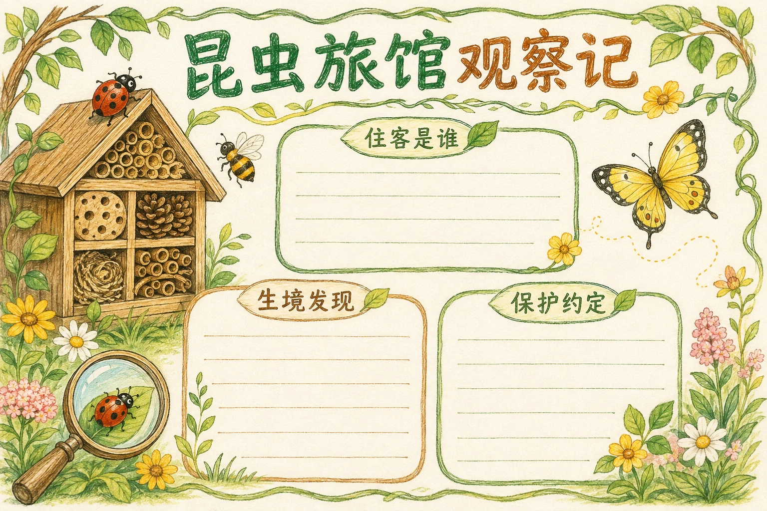 昆虫旅馆观察记 · AI 生成的版式预览