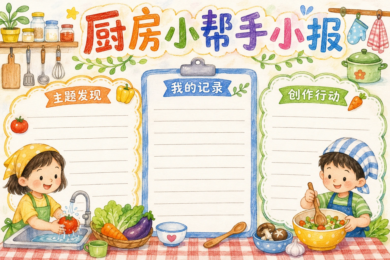 厨房小帮手小报 · AI 生成的版式预览