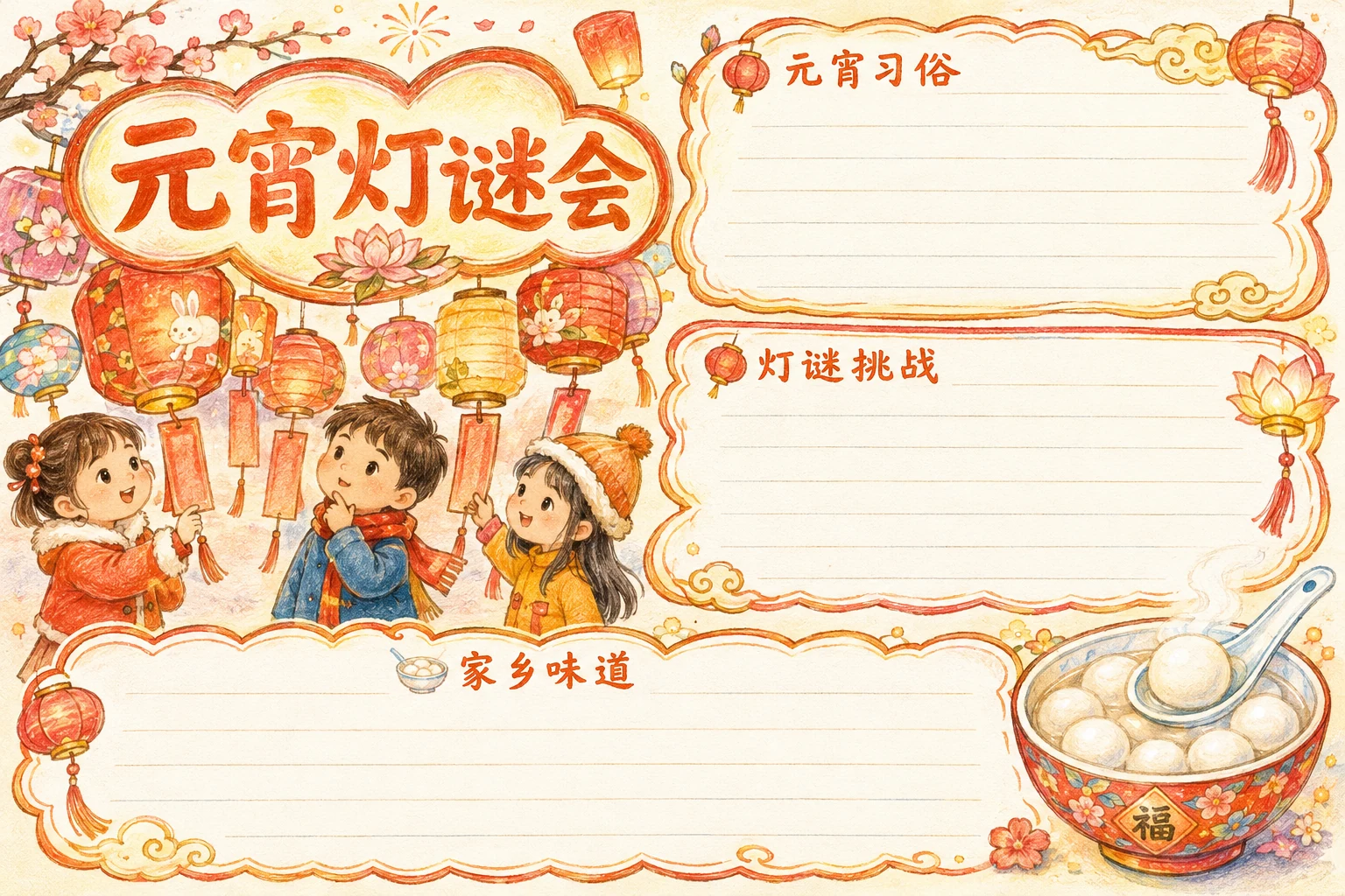 元宵灯谜会 · AI 生成的版式预览