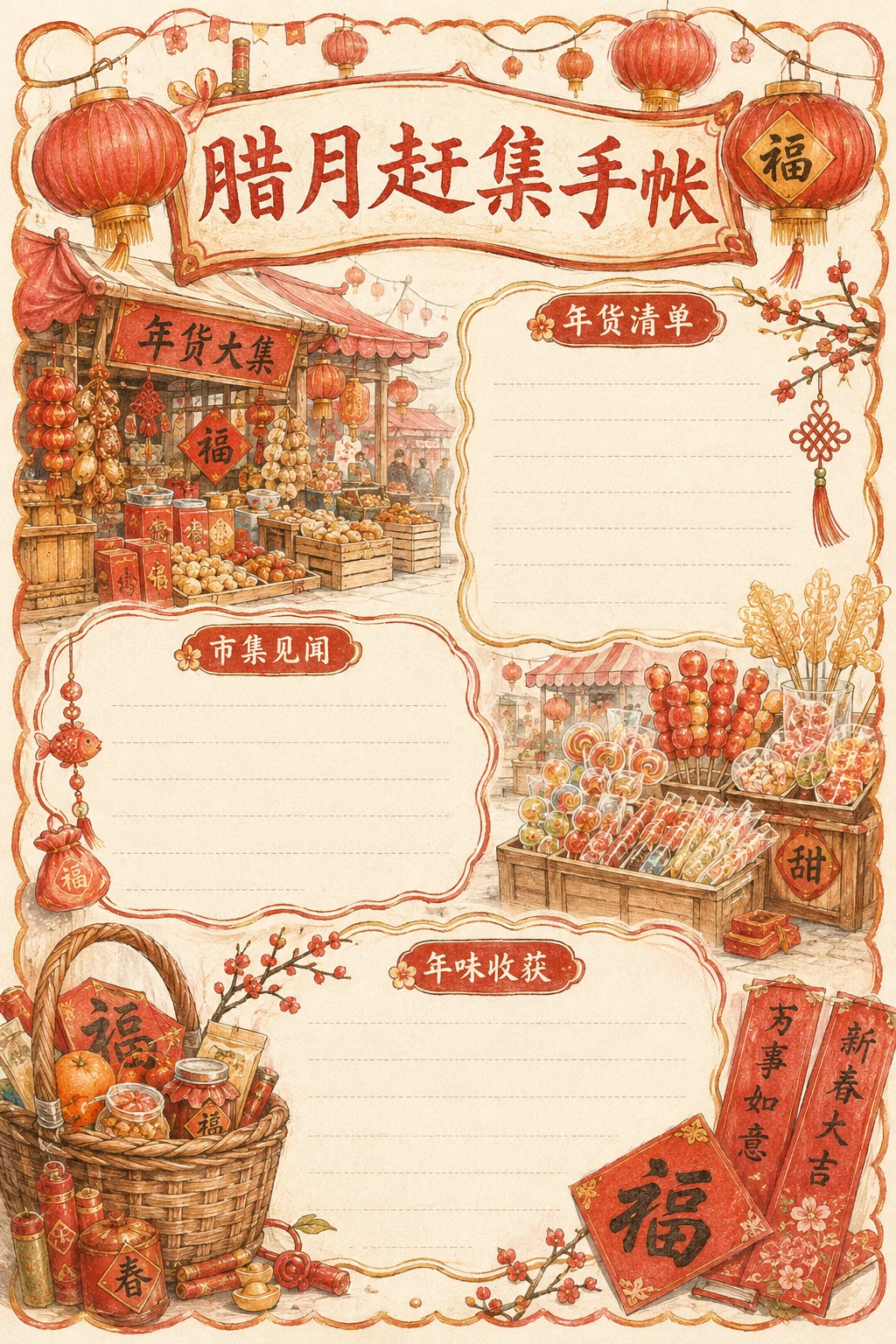 腊月赶集手帐 · AI 生成的版式预览