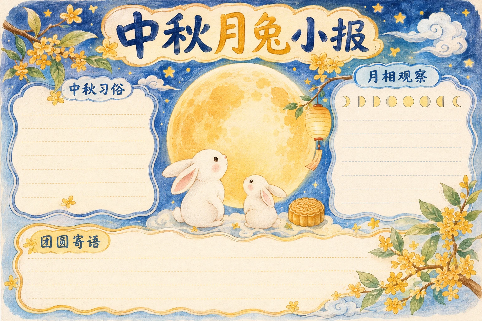 中秋月兔小报 · AI 生成的版式预览