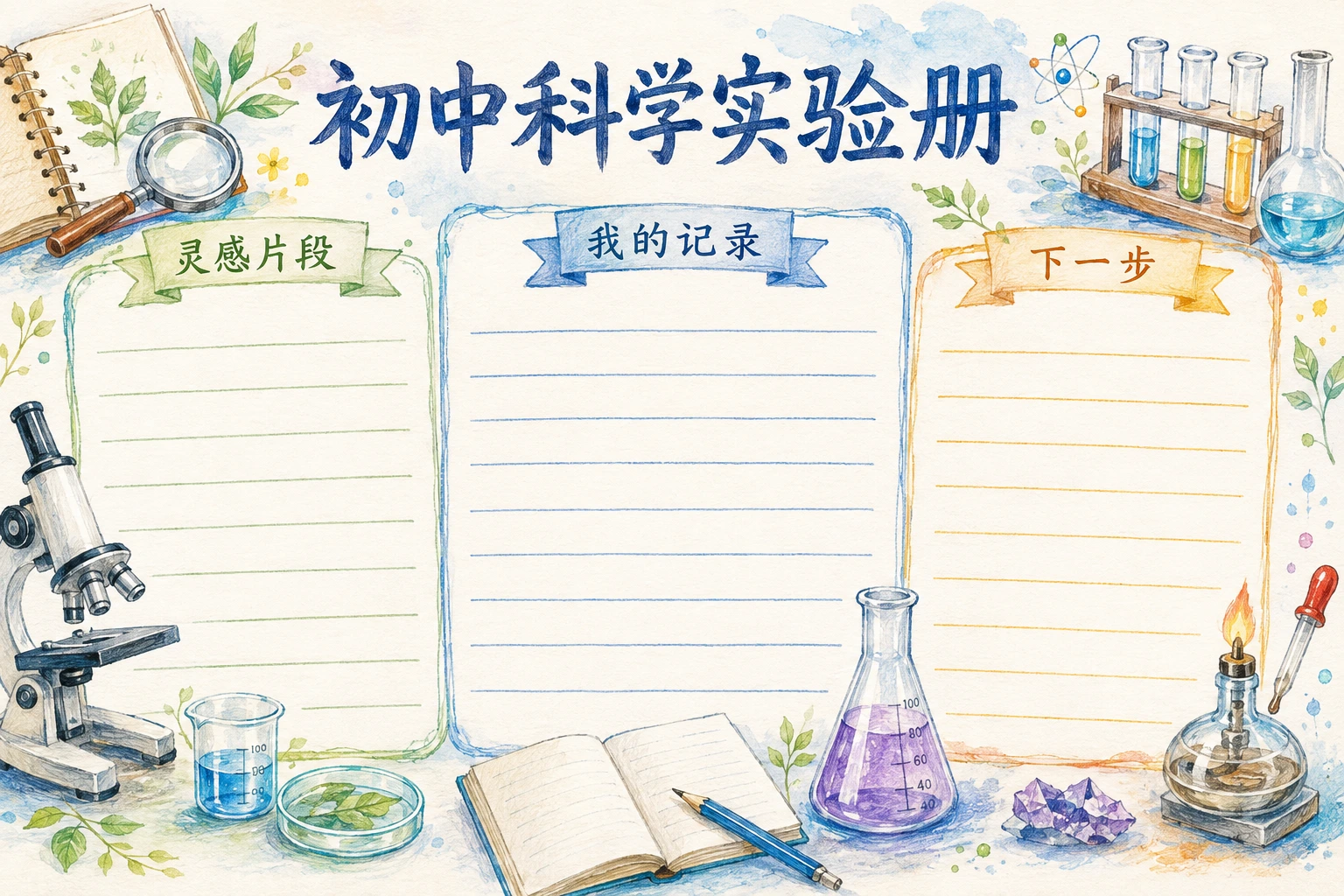 初中科学实验册 · AI 生成的版式预览