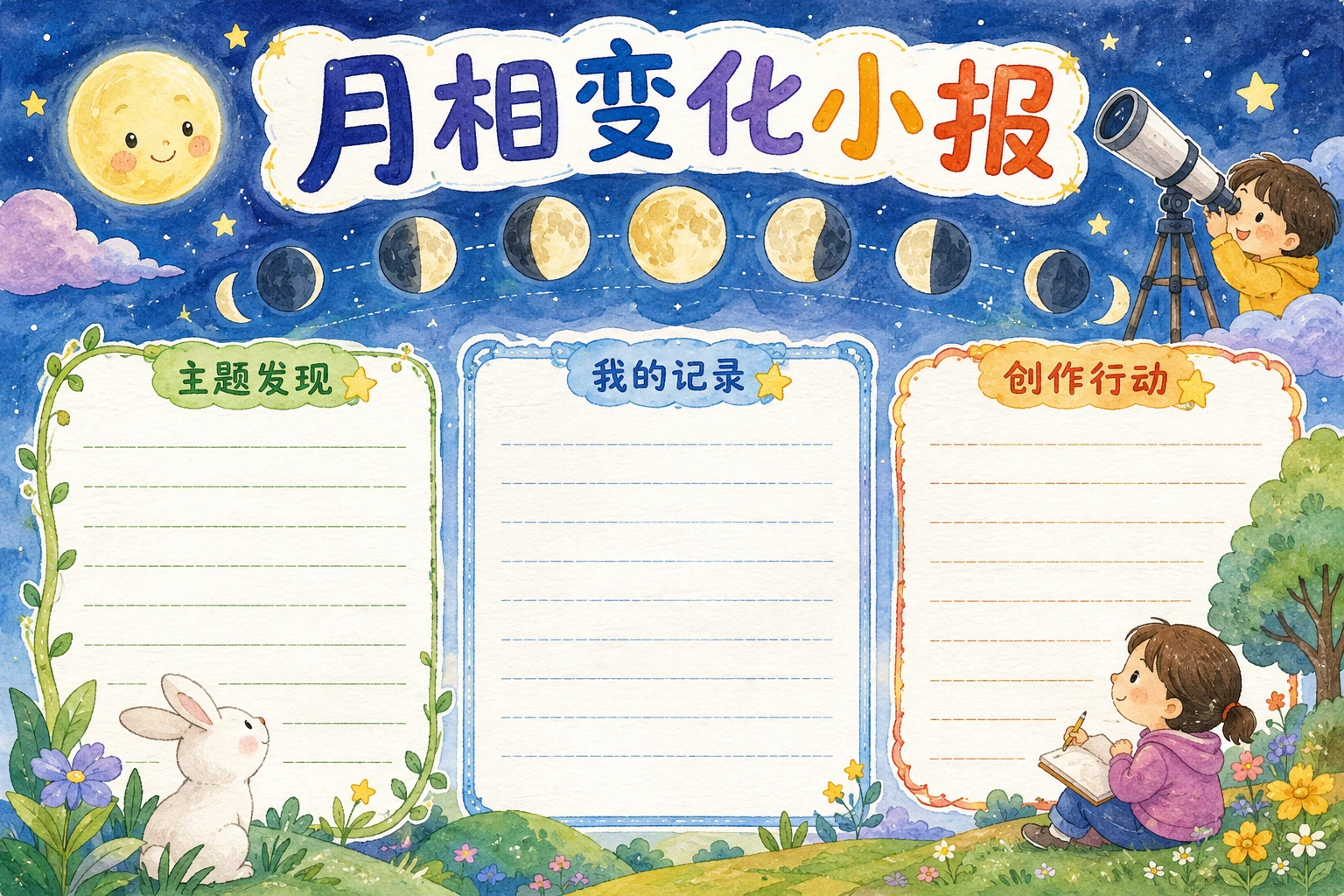 月相变化小报 · AI 生成的版式预览