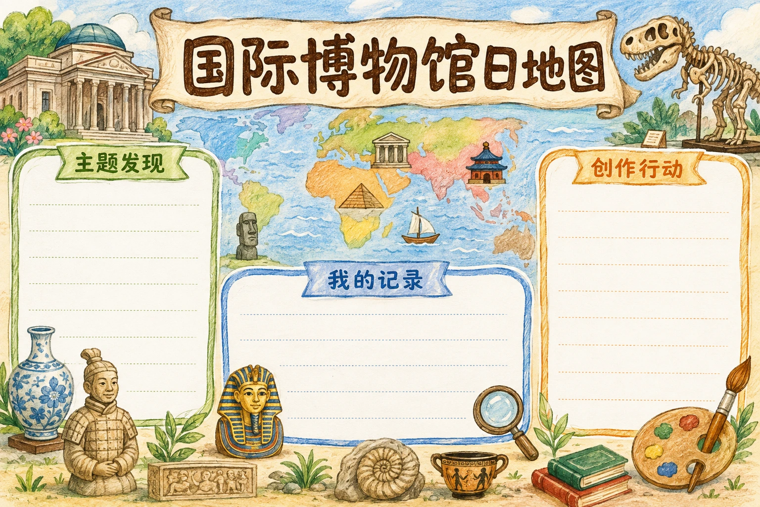 国际博物馆日地图 · AI 生成的版式预览