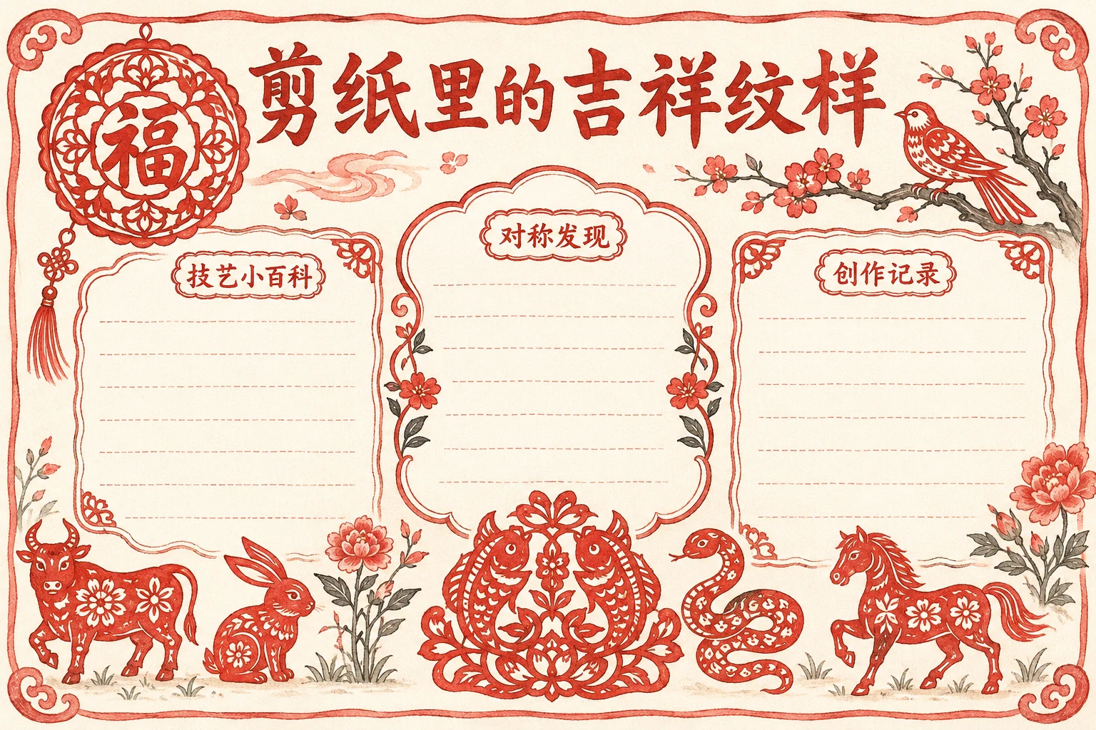 剪纸里的吉祥纹样 · AI 生成的版式预览