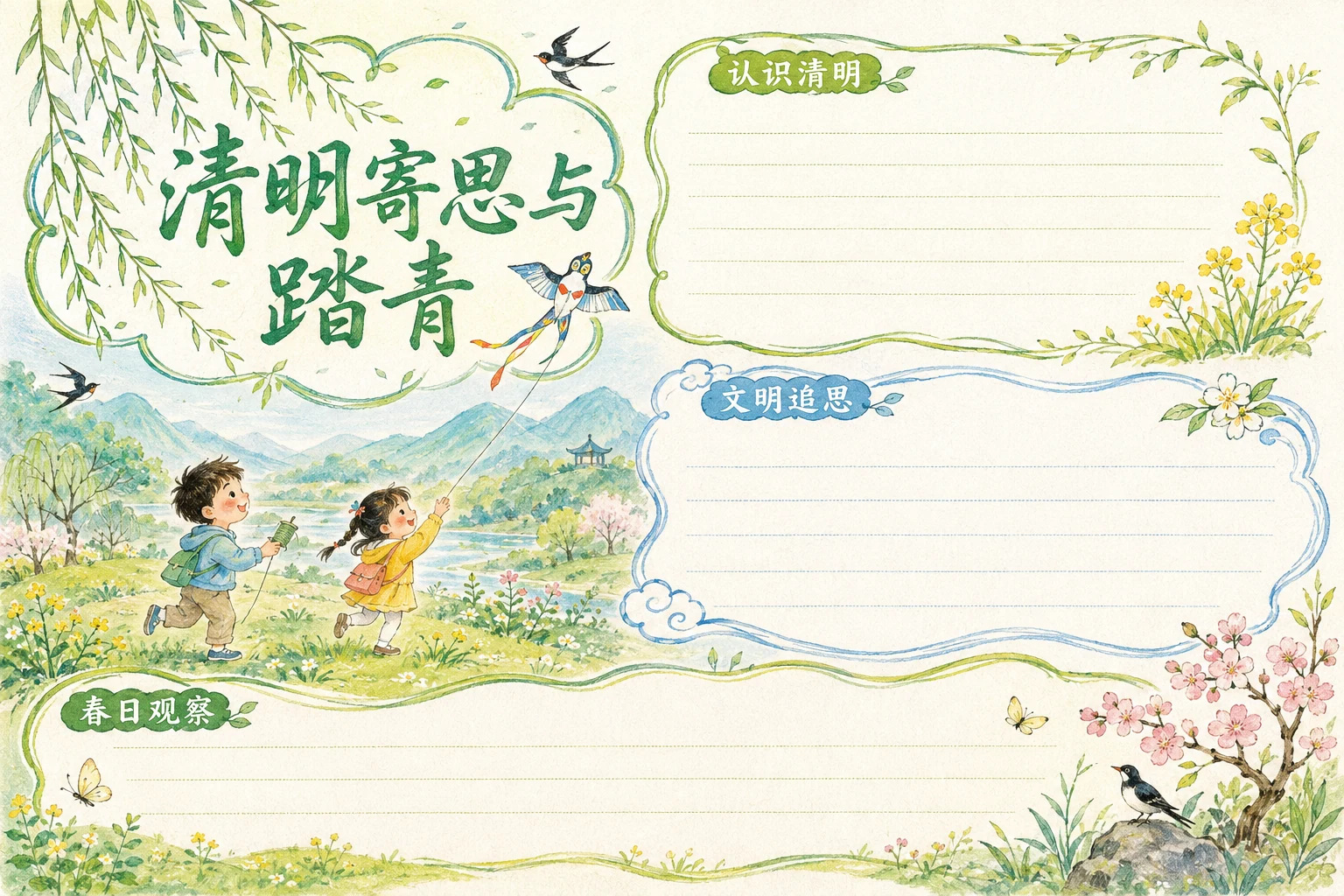 清明寄思与踏青 · AI 生成的版式预览