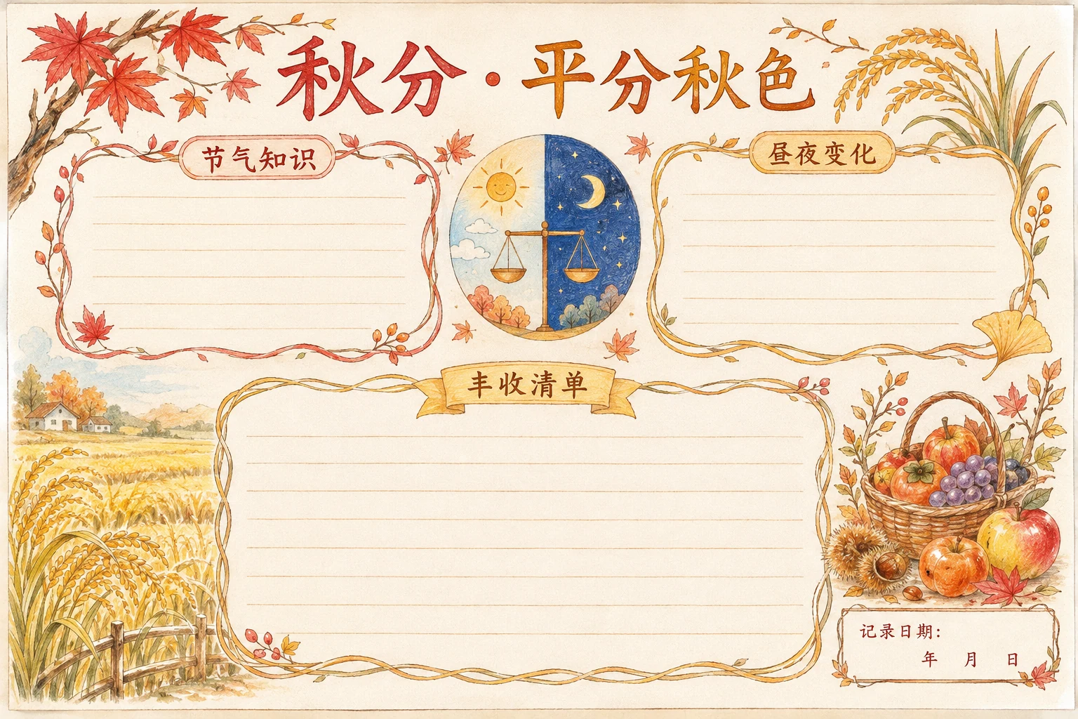 秋分 · 平分秋色 · AI 生成的版式预览