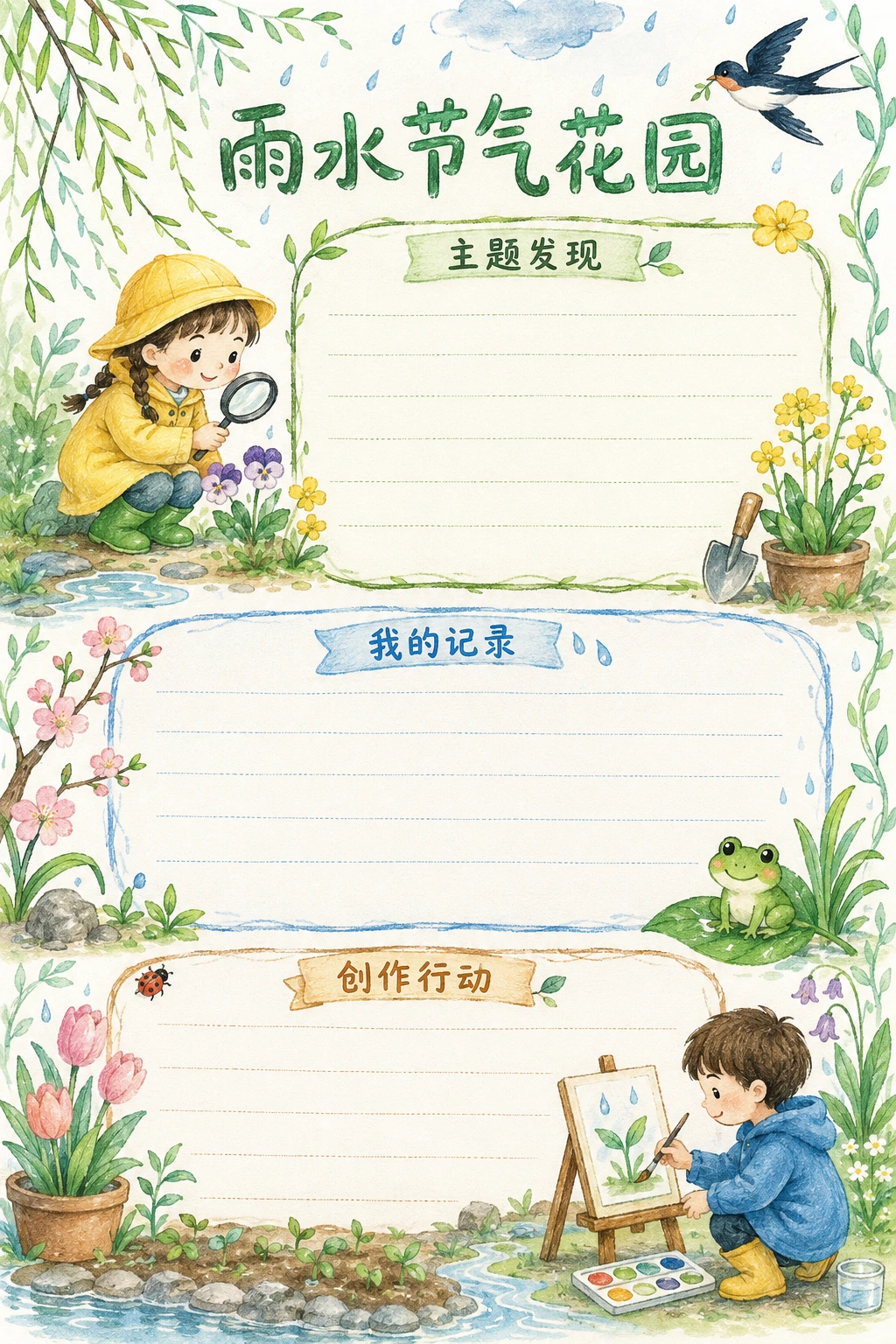 雨水节气花园 · AI 生成的版式预览
