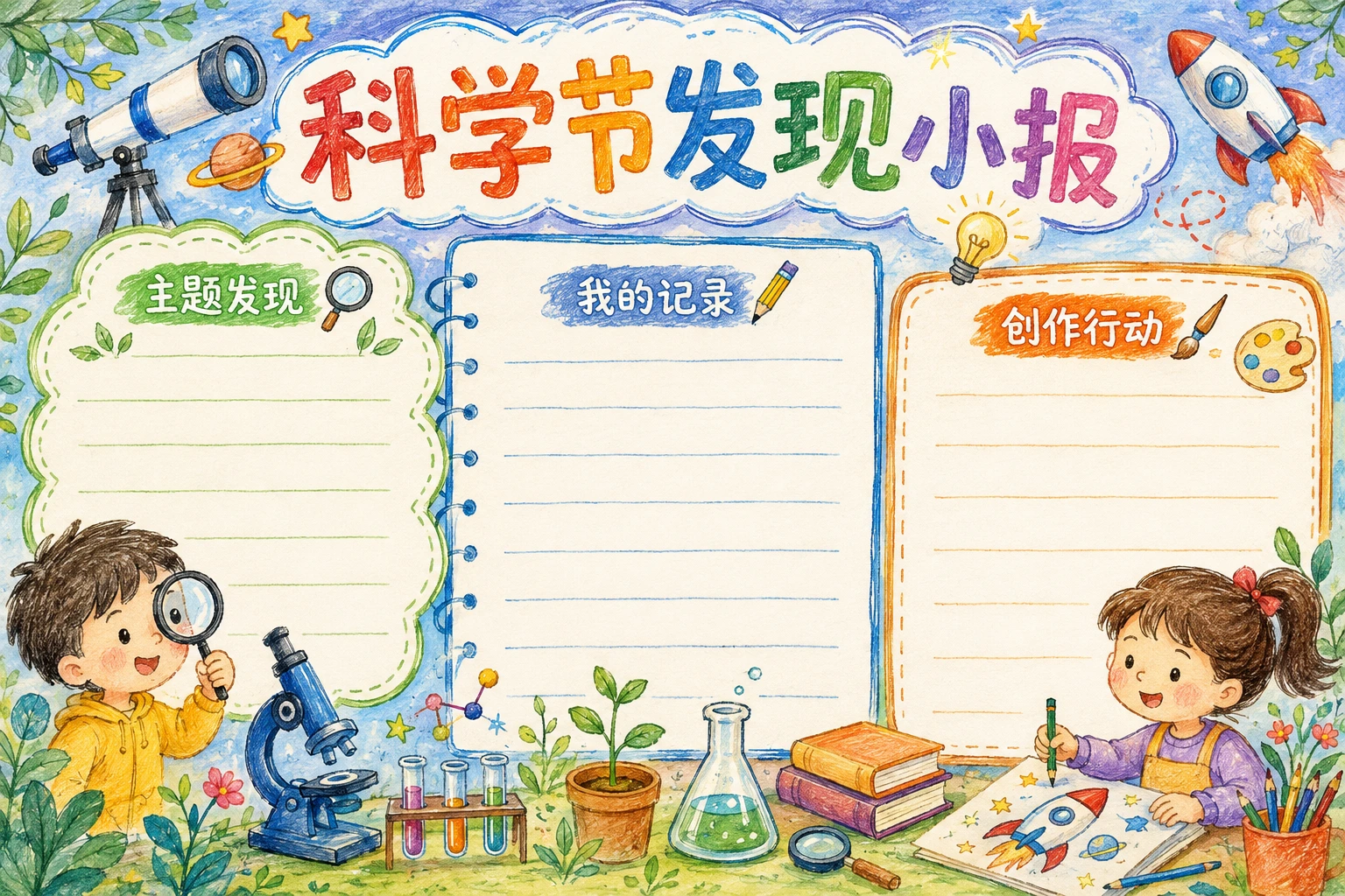 科学节发现小报 · AI 生成的版式预览