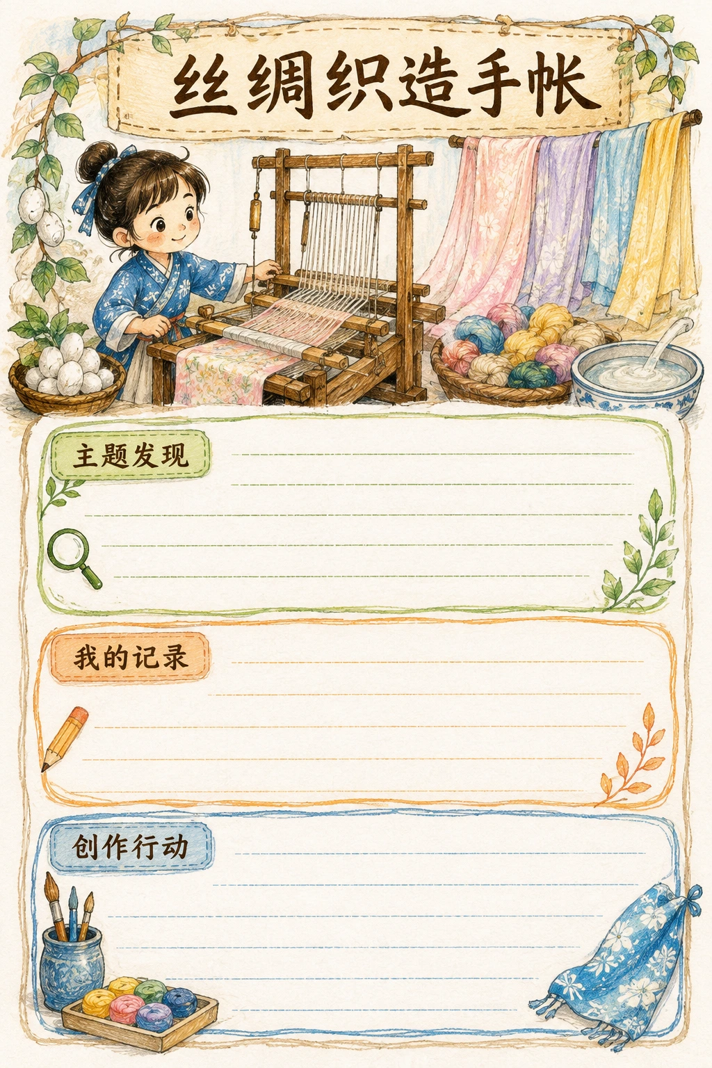 丝绸织造手帐 · AI 生成的版式预览