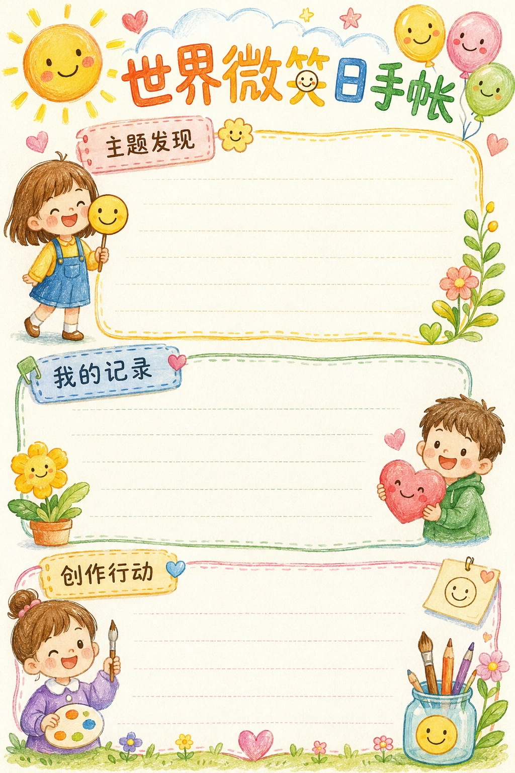 世界微笑日手帐 · AI 生成的版式预览