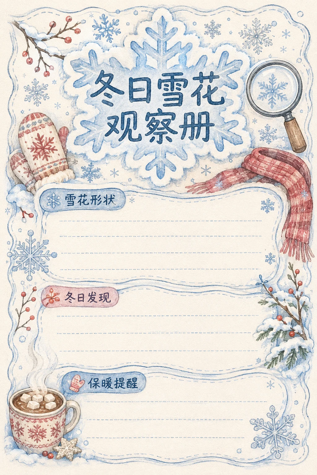 冬日雪花观察册 · AI 生成的版式预览