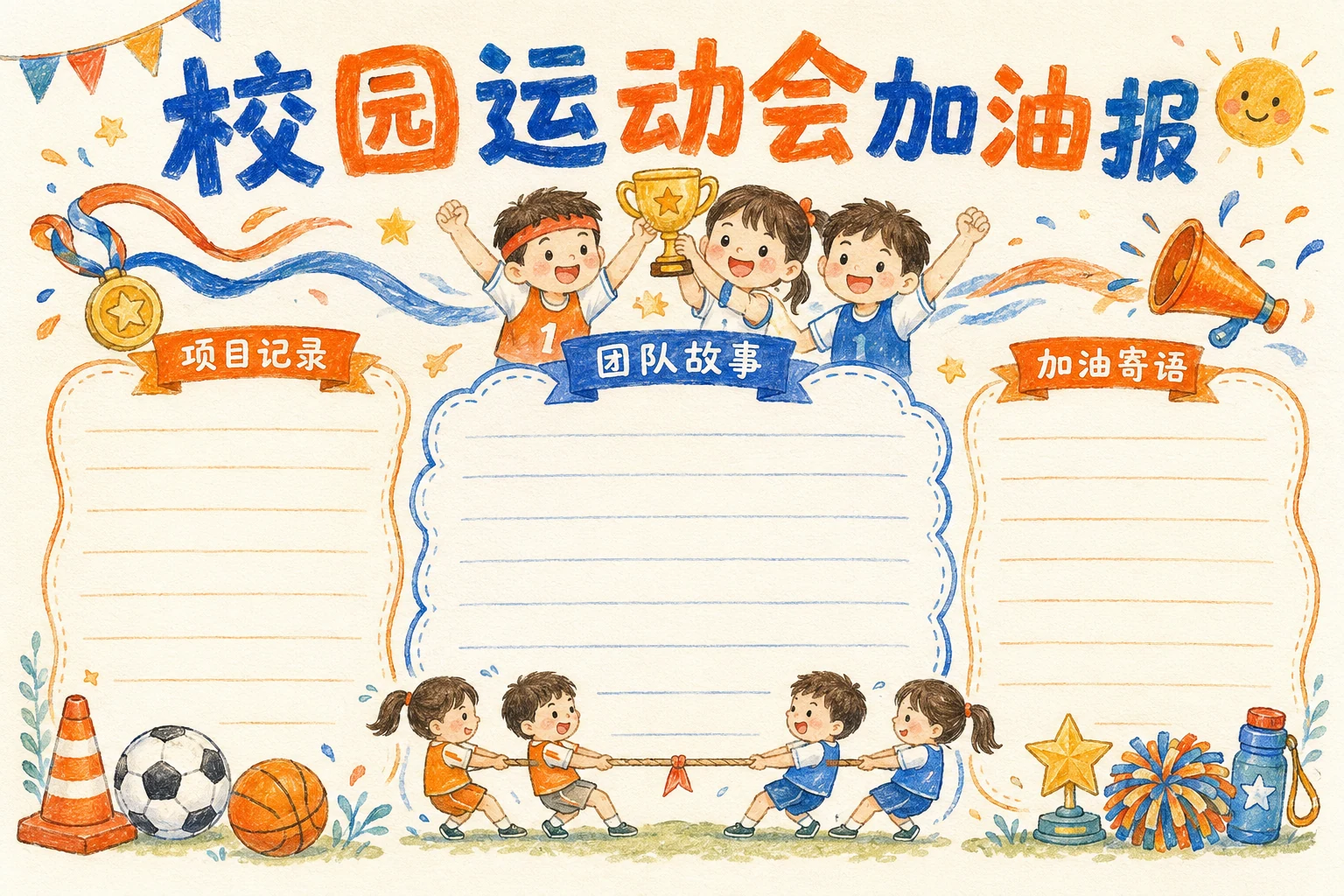 校园运动会加油报 · AI 生成的版式预览