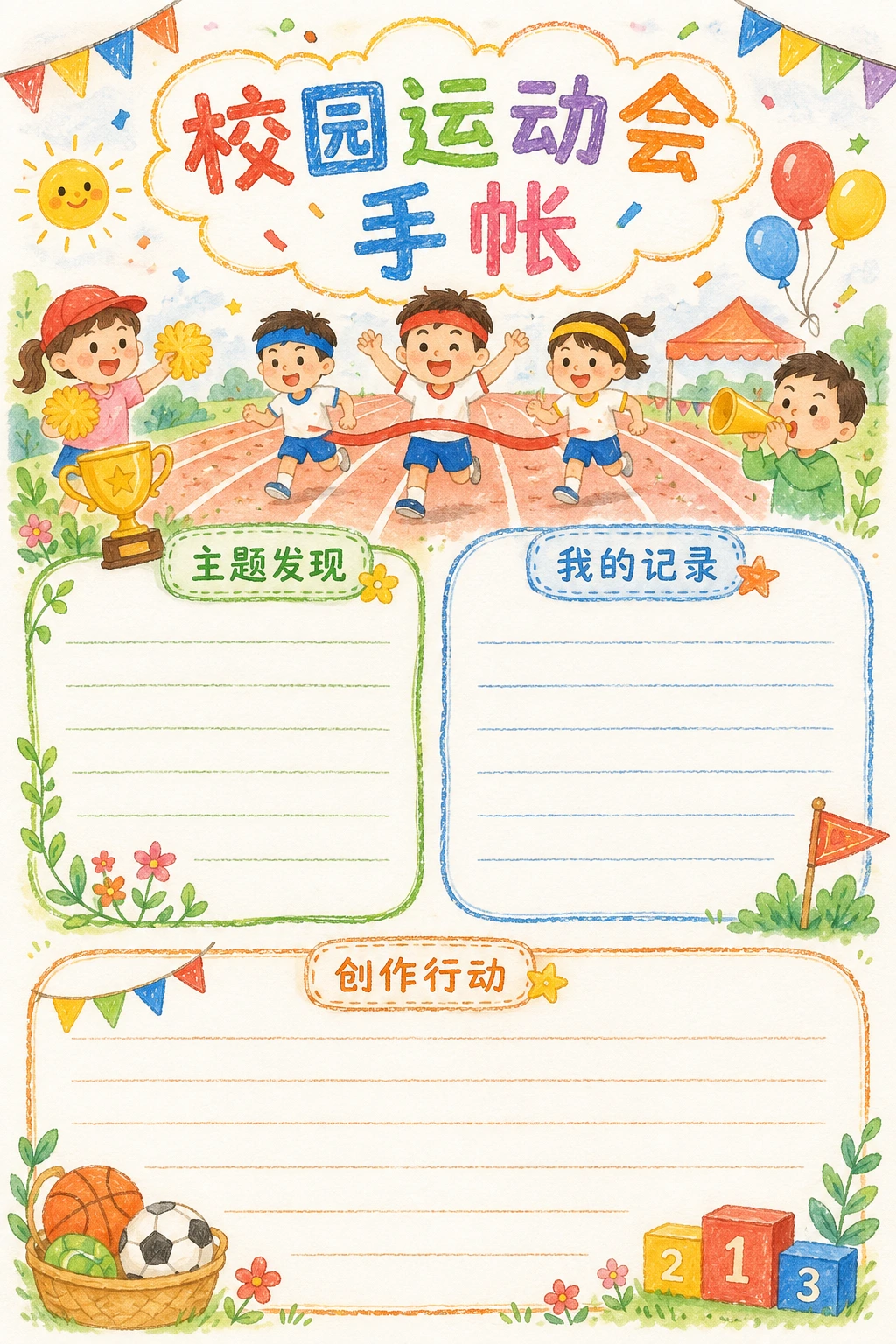 校园运动会手帐 · AI 生成的版式预览