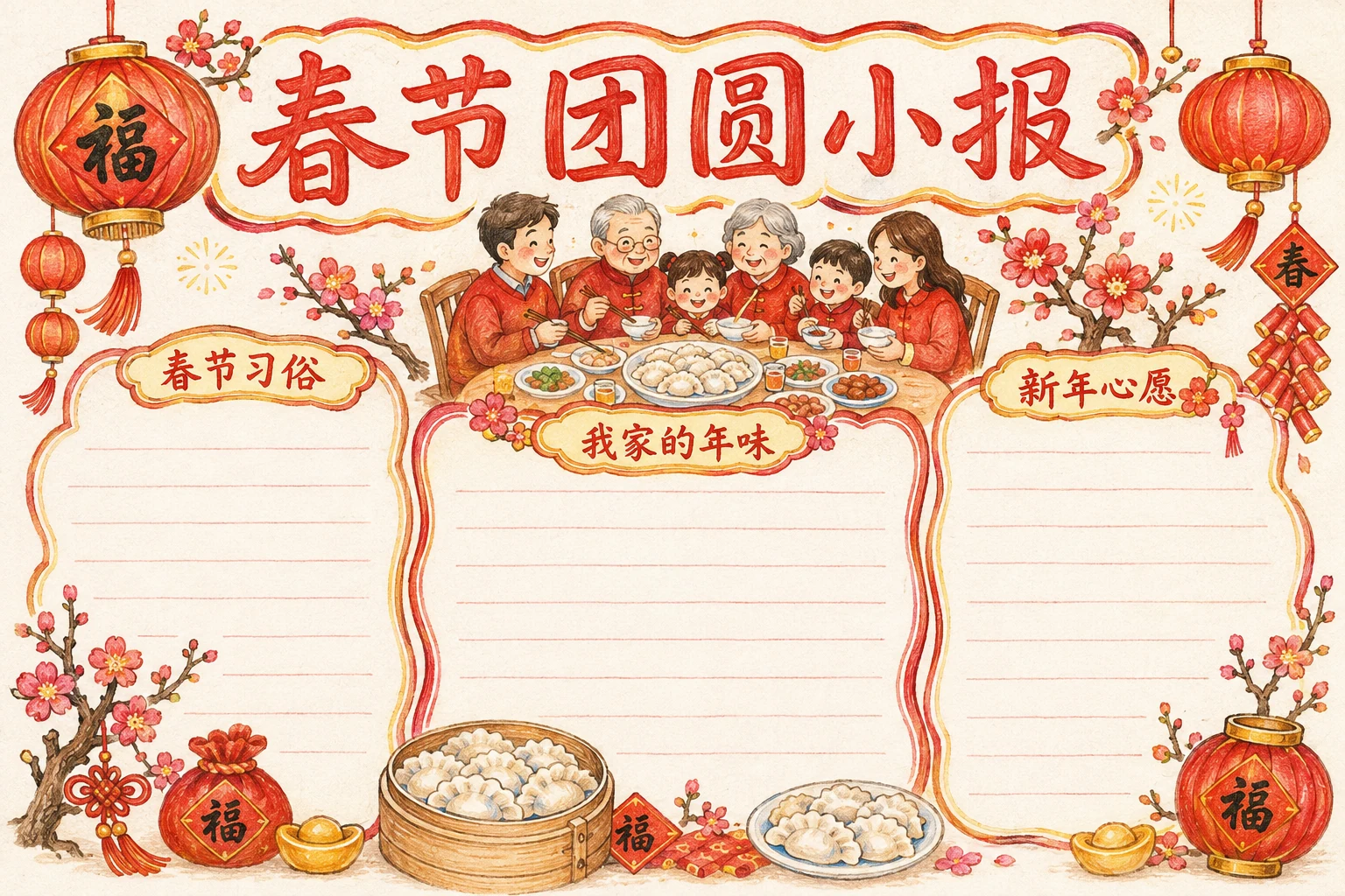 春节团圆小报 · AI 生成的版式预览