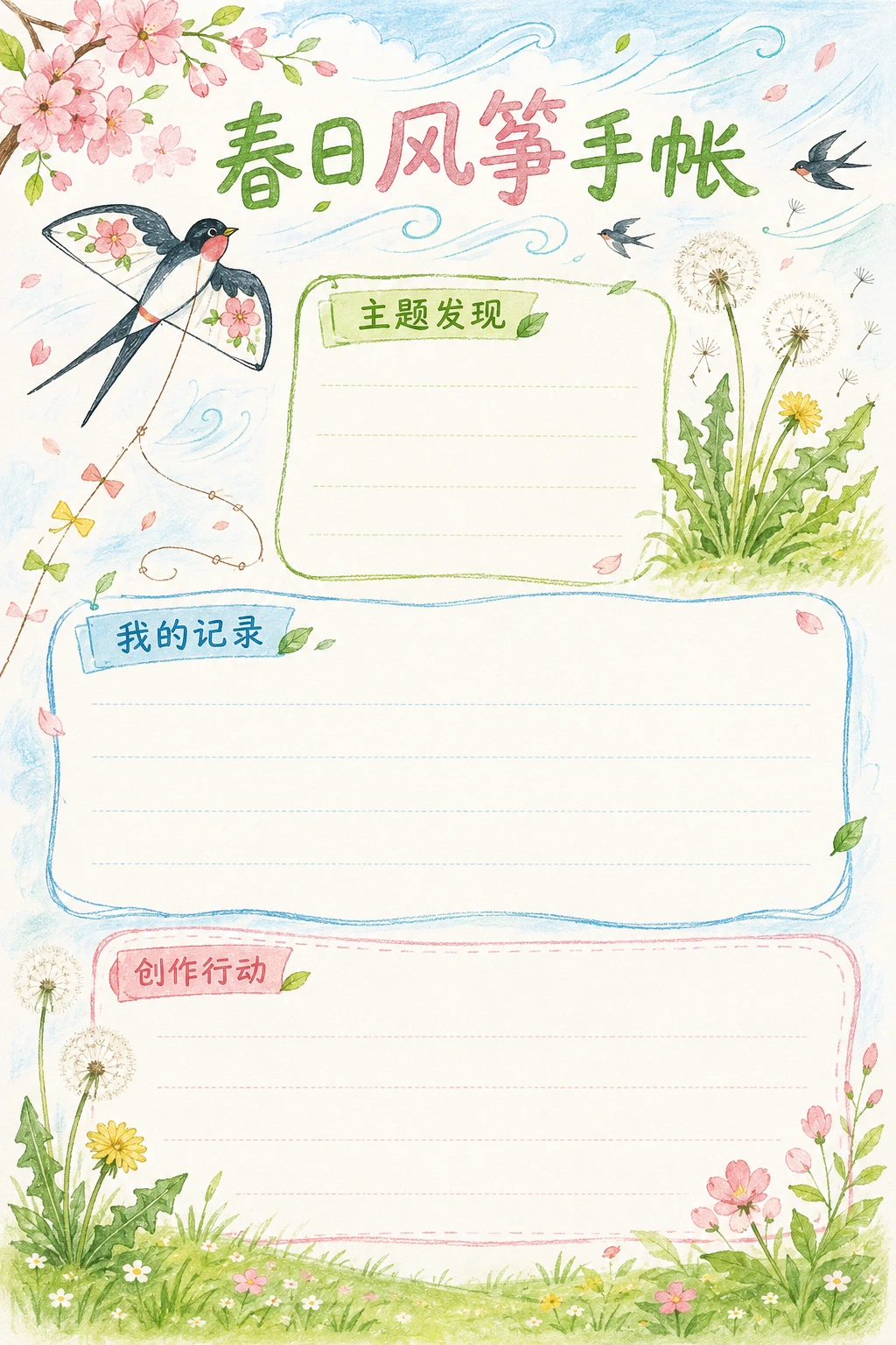 春日风筝手帐 · AI 生成的版式预览