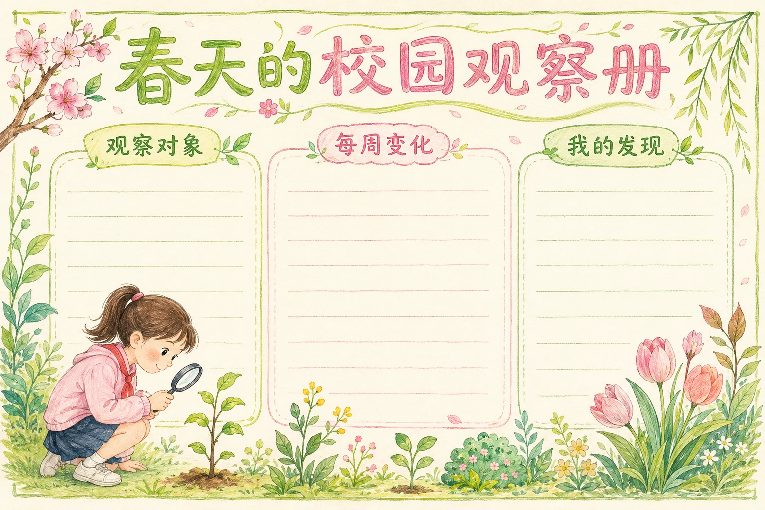 春天的校园观察册 · AI 生成的版式预览