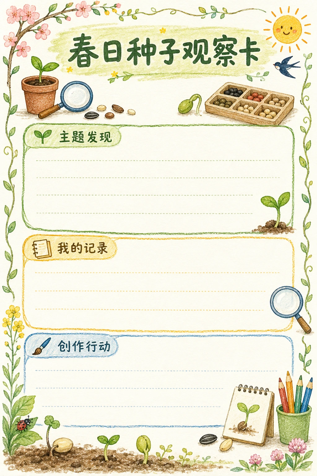 春日种子观察卡 · AI 生成的版式预览