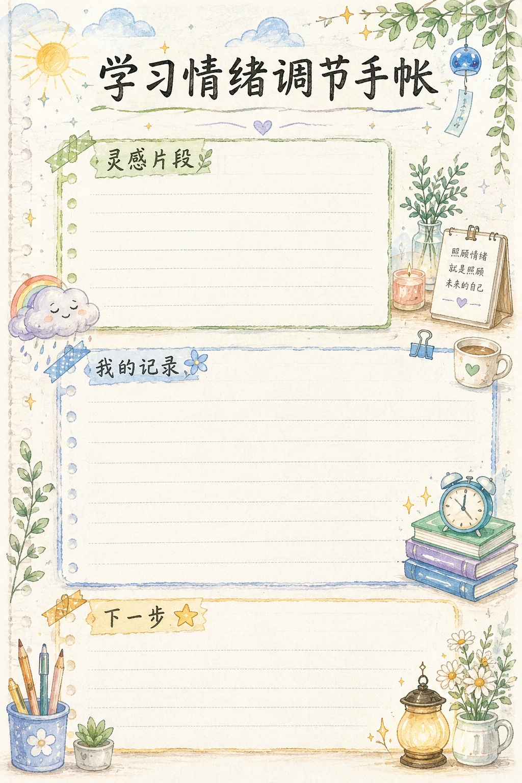 学习情绪调节手帐 · AI 生成的版式预览