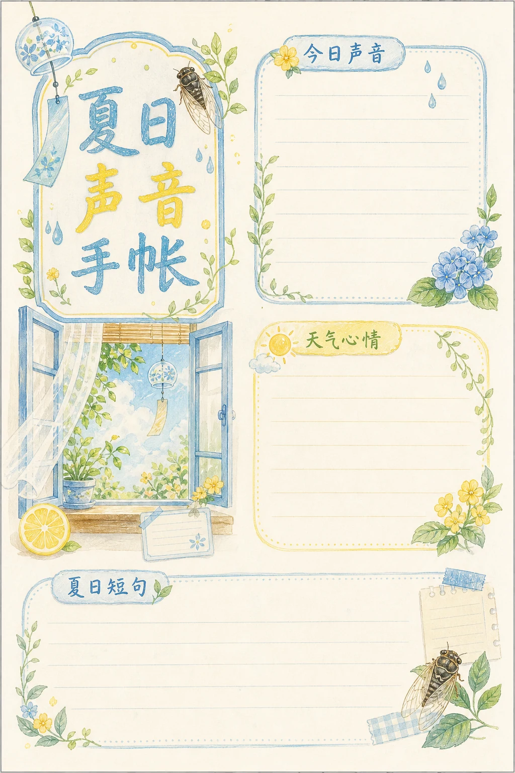 夏日声音手帐 · AI 生成的版式预览