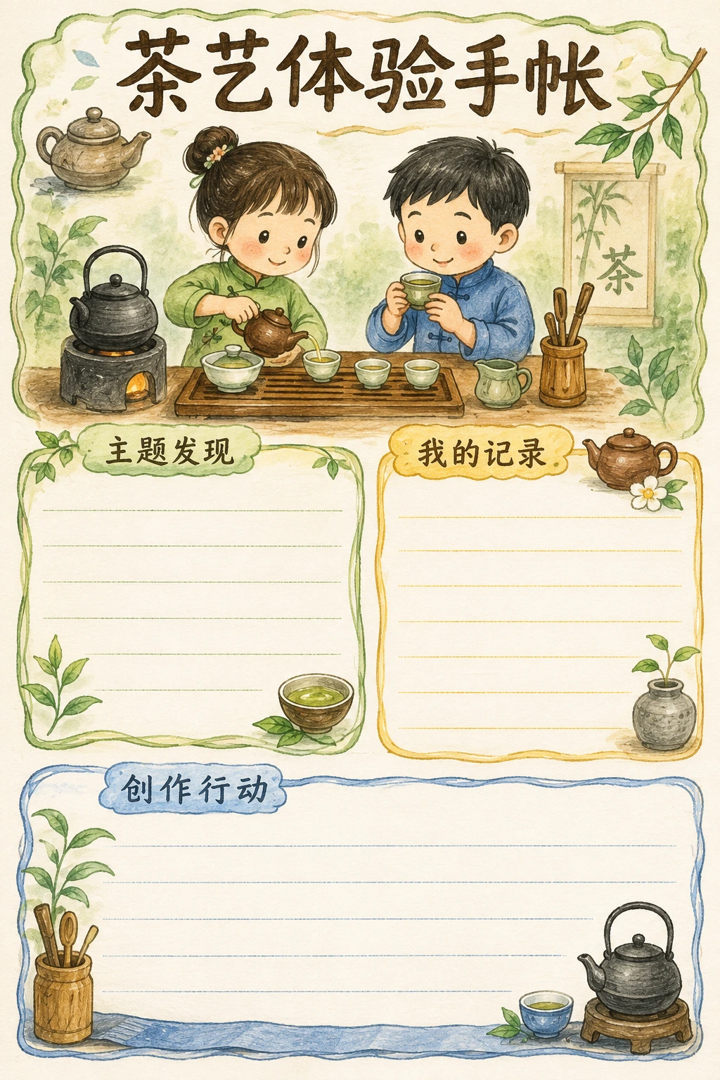 茶艺体验手帐 · AI 生成的版式预览
