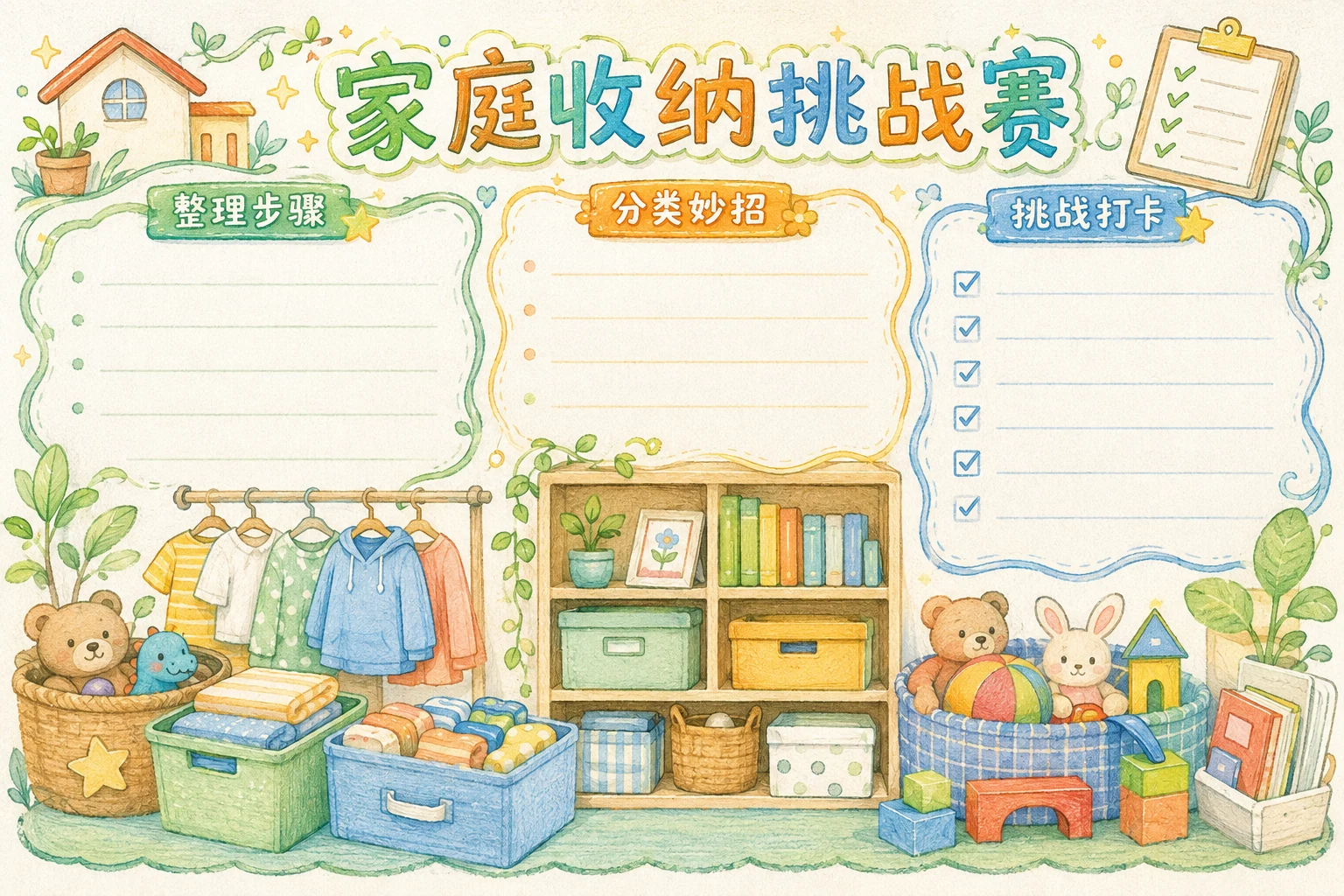 家庭收纳挑战赛 · AI 生成的版式预览