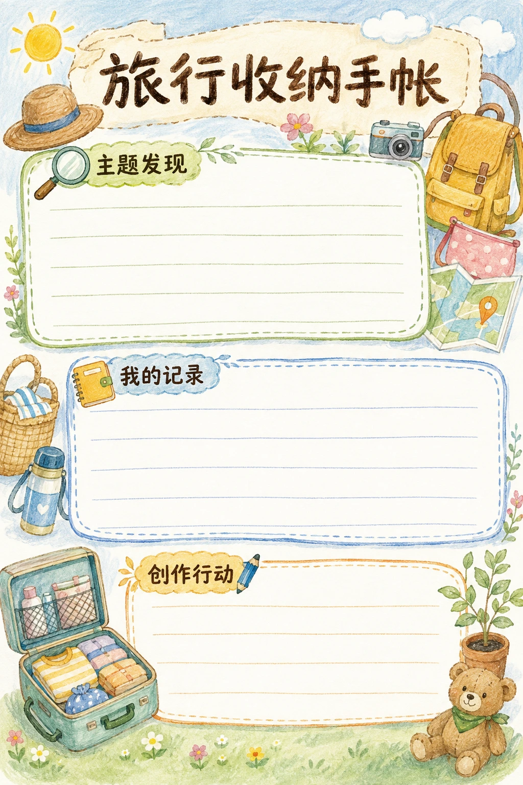 旅行收纳手帐 · AI 生成的版式预览