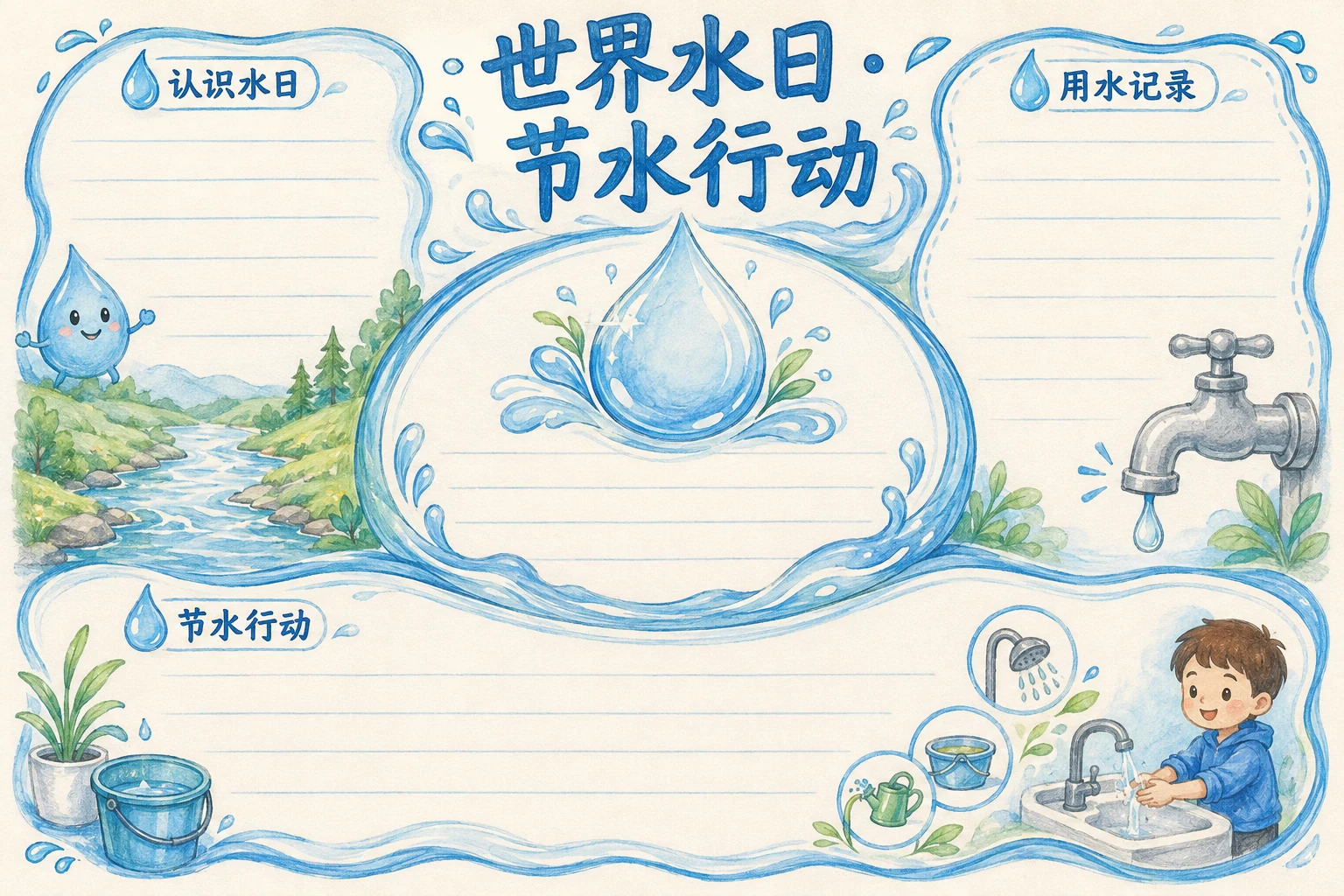 世界水日 · 节水行动 · AI 生成的版式预览