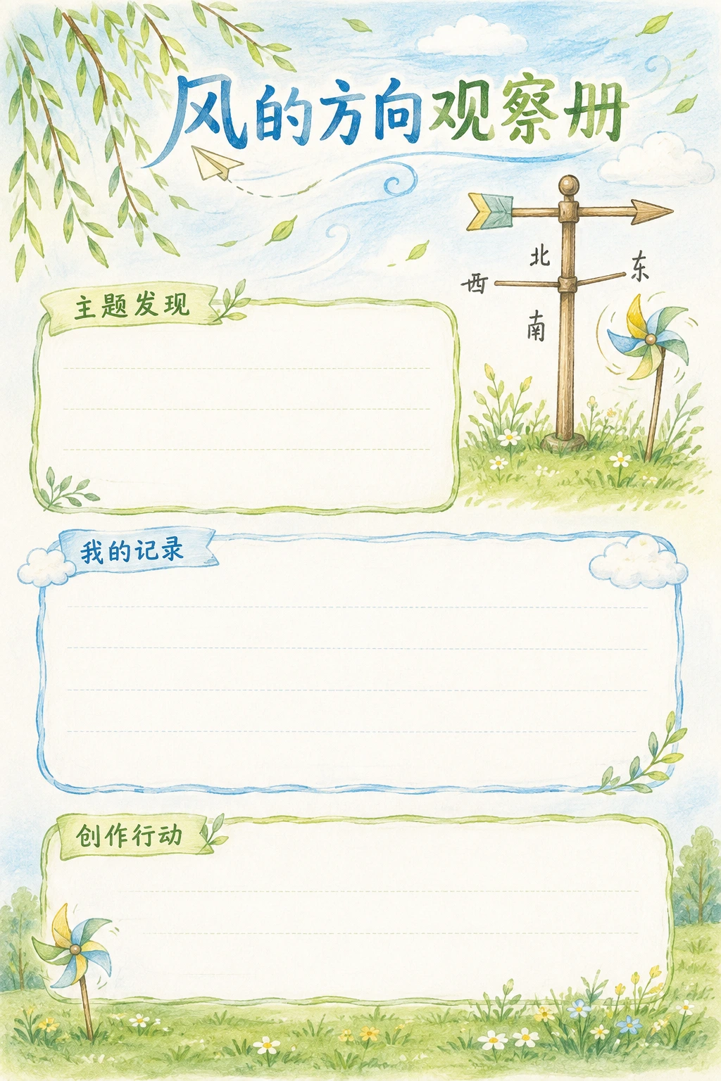 风的方向观察册 · AI 生成的版式预览
