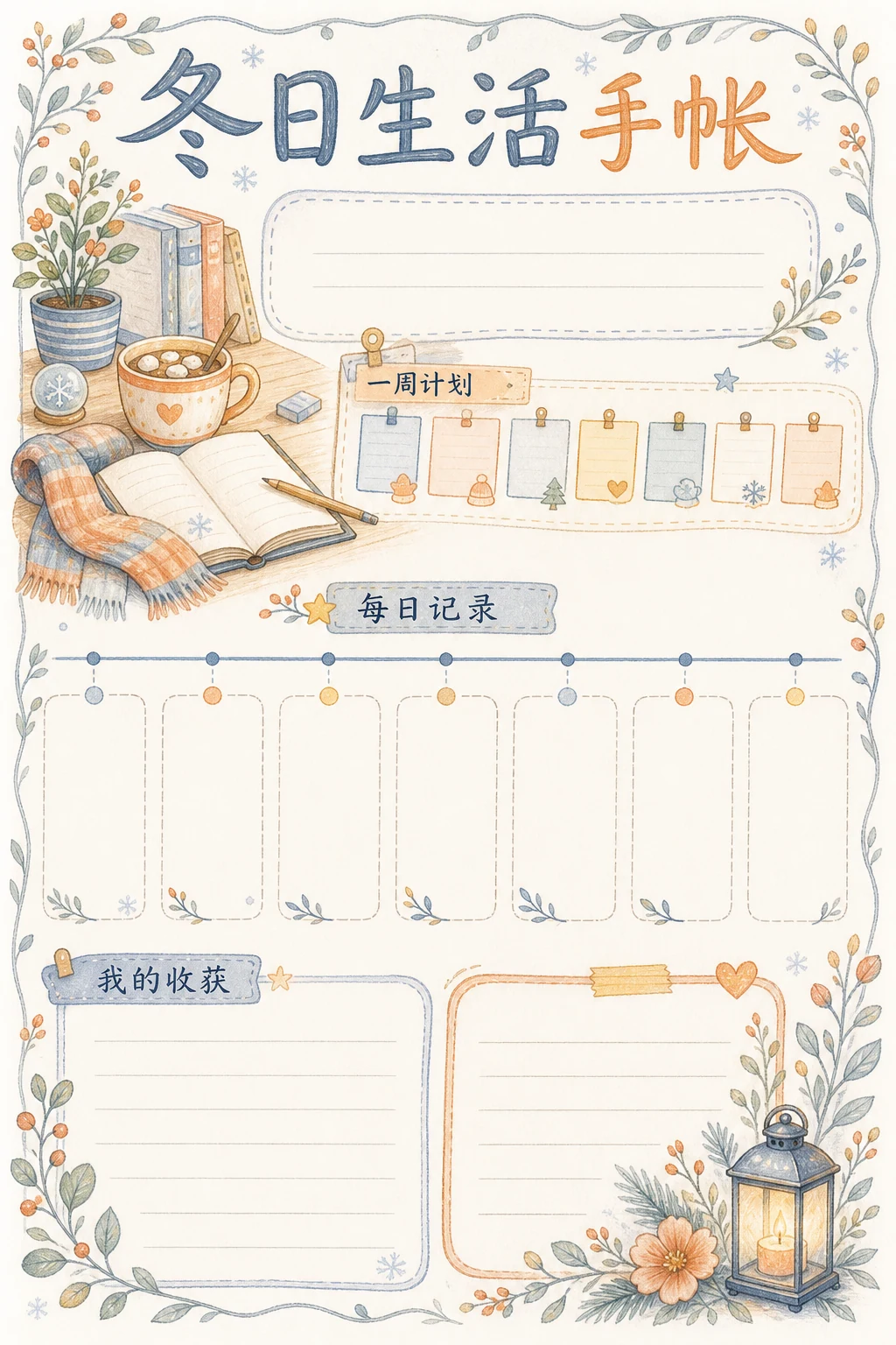 冬日生活手帐 · AI 生成的版式预览