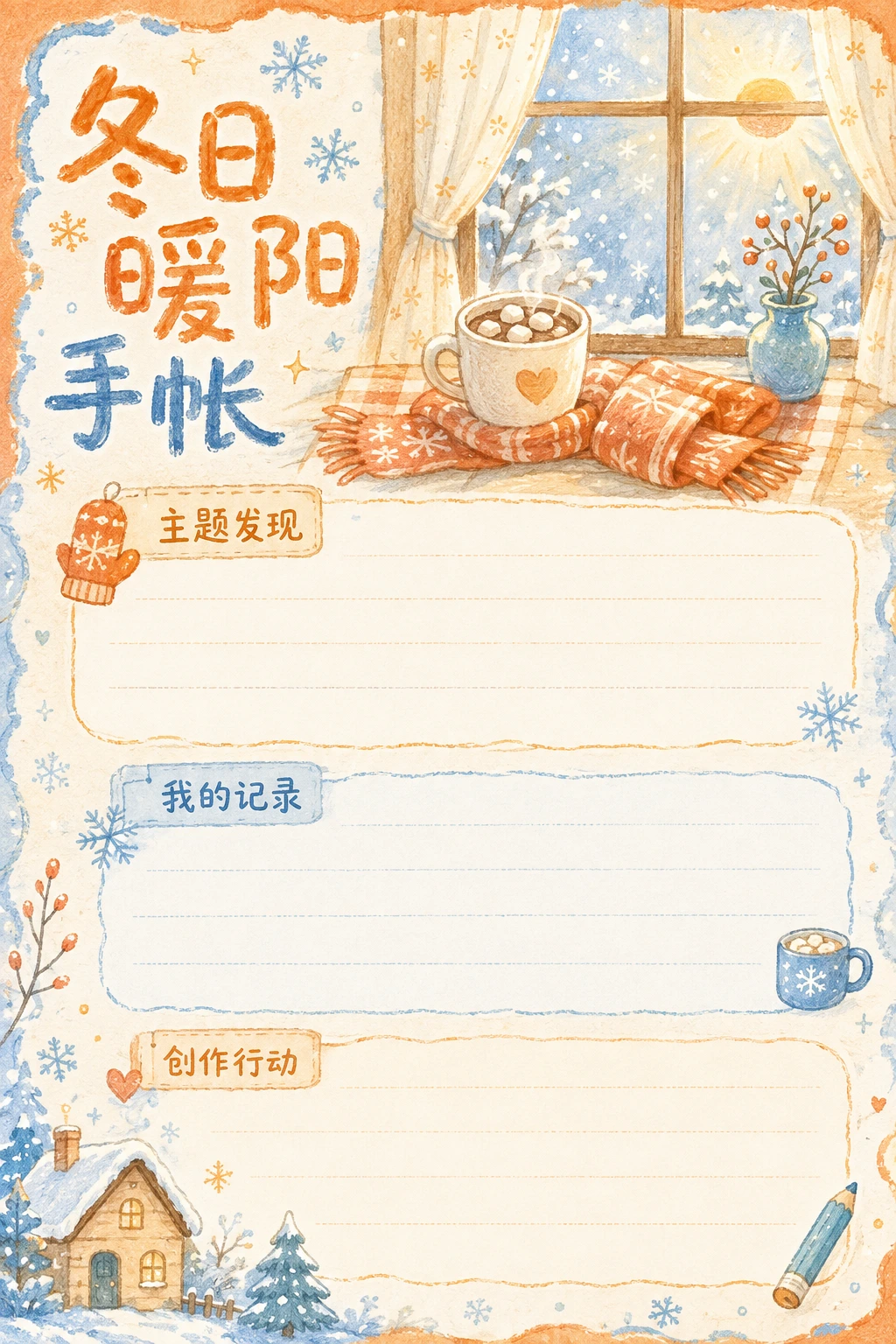 冬日暖阳手帐 · AI 生成的版式预览